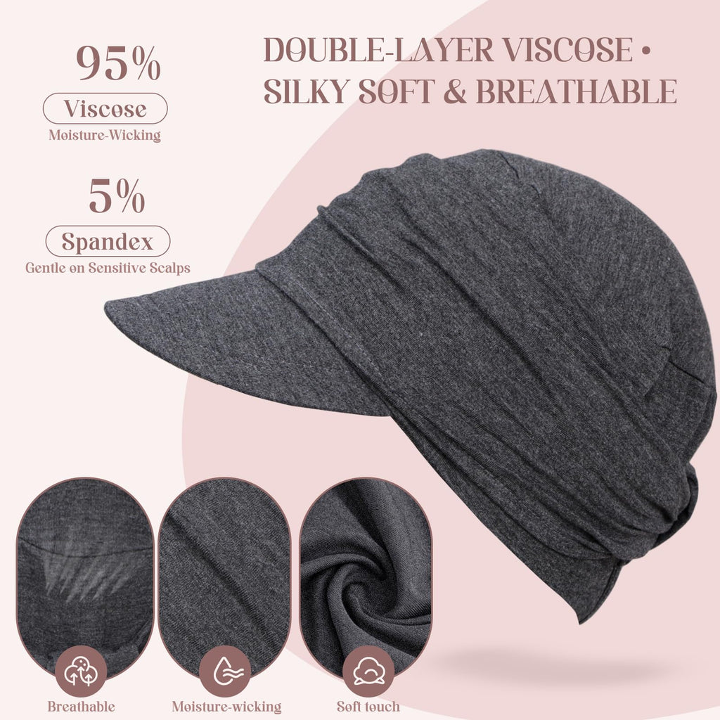 4 Pcs Stretch Chemo Headwear for Women, Soft Cancer Headwear, Viscose Newsboy Cap Elastic Cancer Hat for Hair Loss