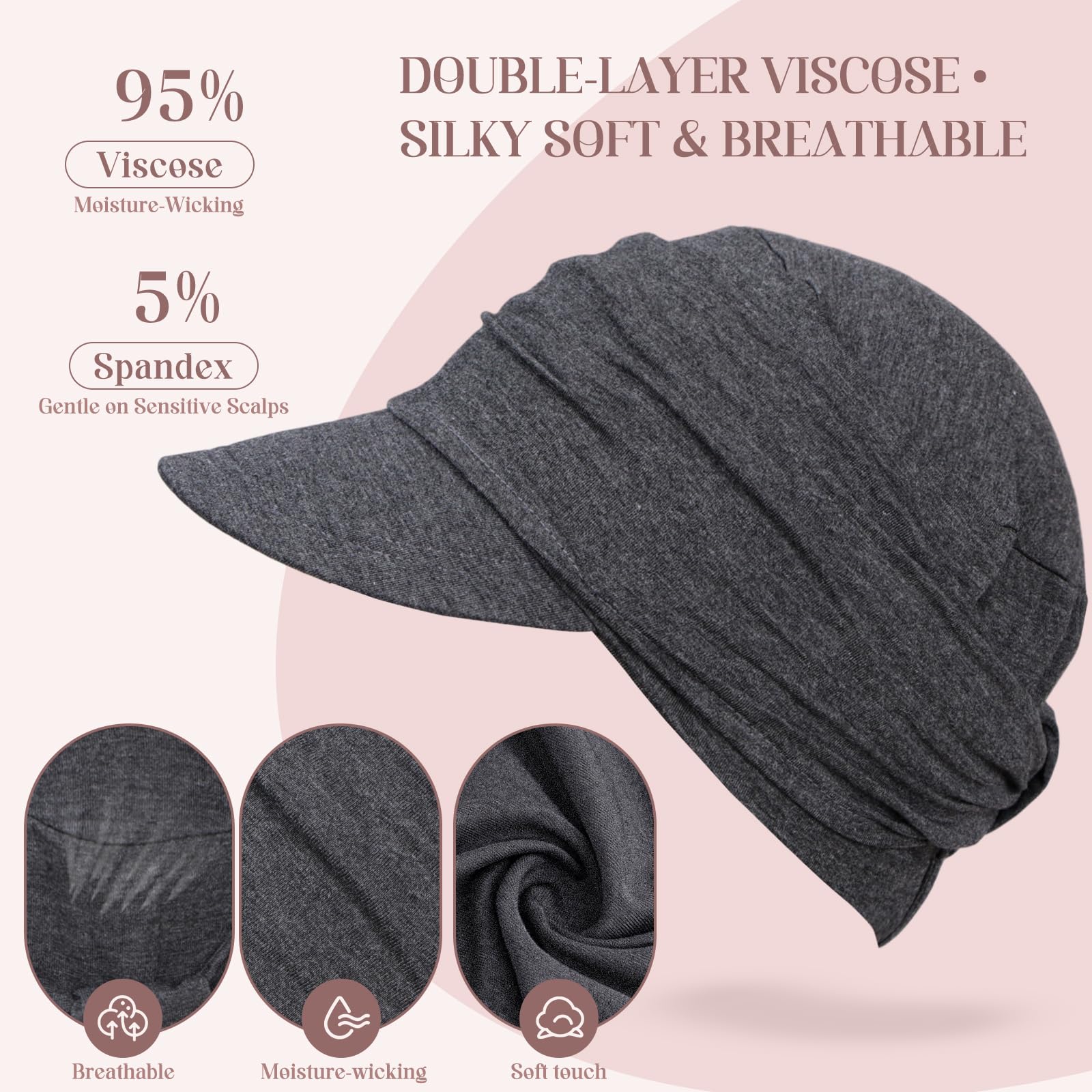 4 Pcs Stretch Chemo Headwear for Women, Soft Cancer Headwear, Viscose Newsboy Cap Elastic Cancer Hat for Hair Loss