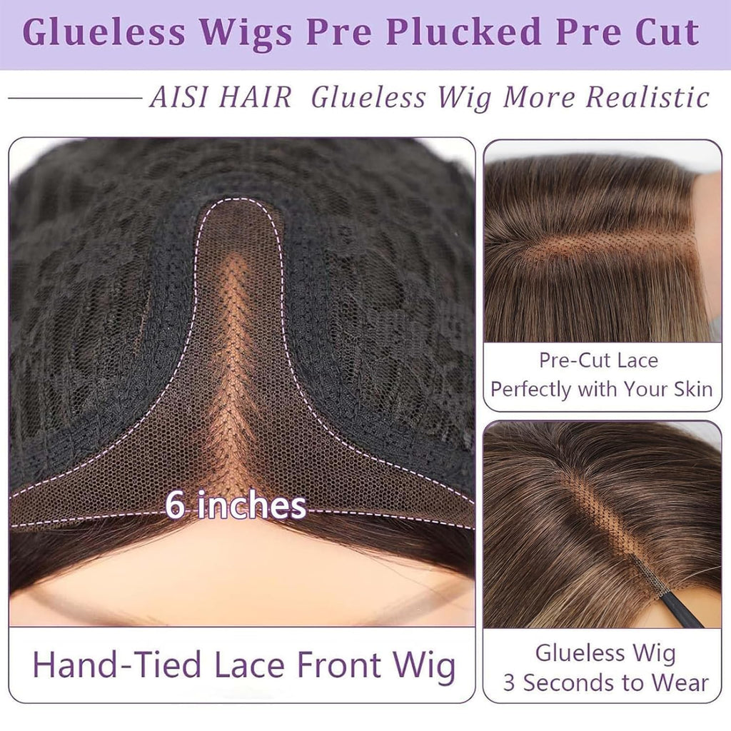 AISI HAIR 14Inch Dark to Light Blonde Wig for Women,Wave Synthetic Lace Wig