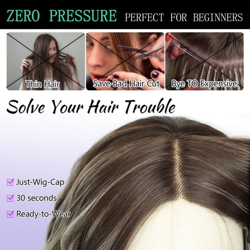 AISI HAIR 14Inch Dark to Light Blonde Wig for Women,Wave Synthetic Lace Wig