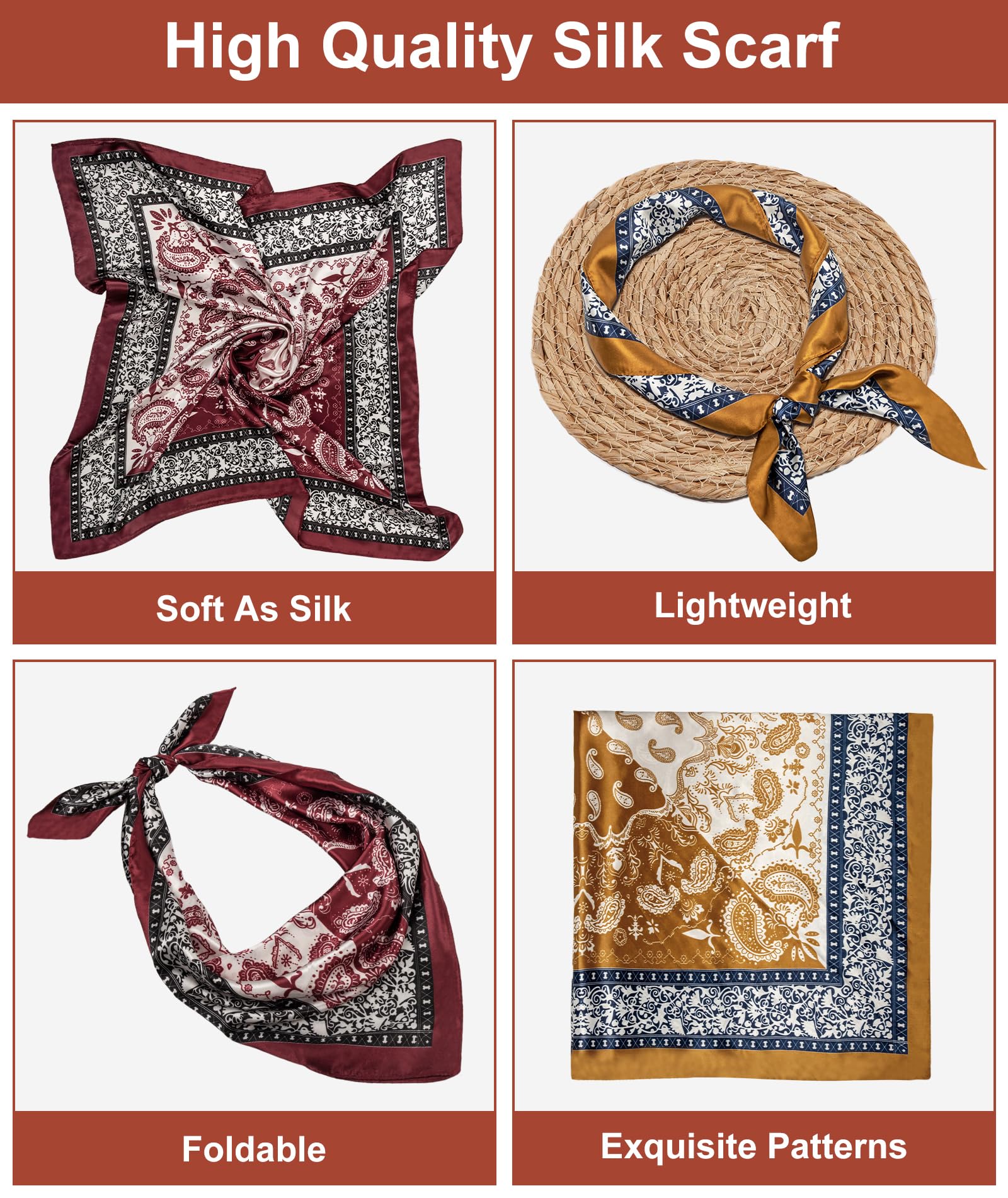 Senker Fashion 2Pcs 35" Silk Head Scarf for Women