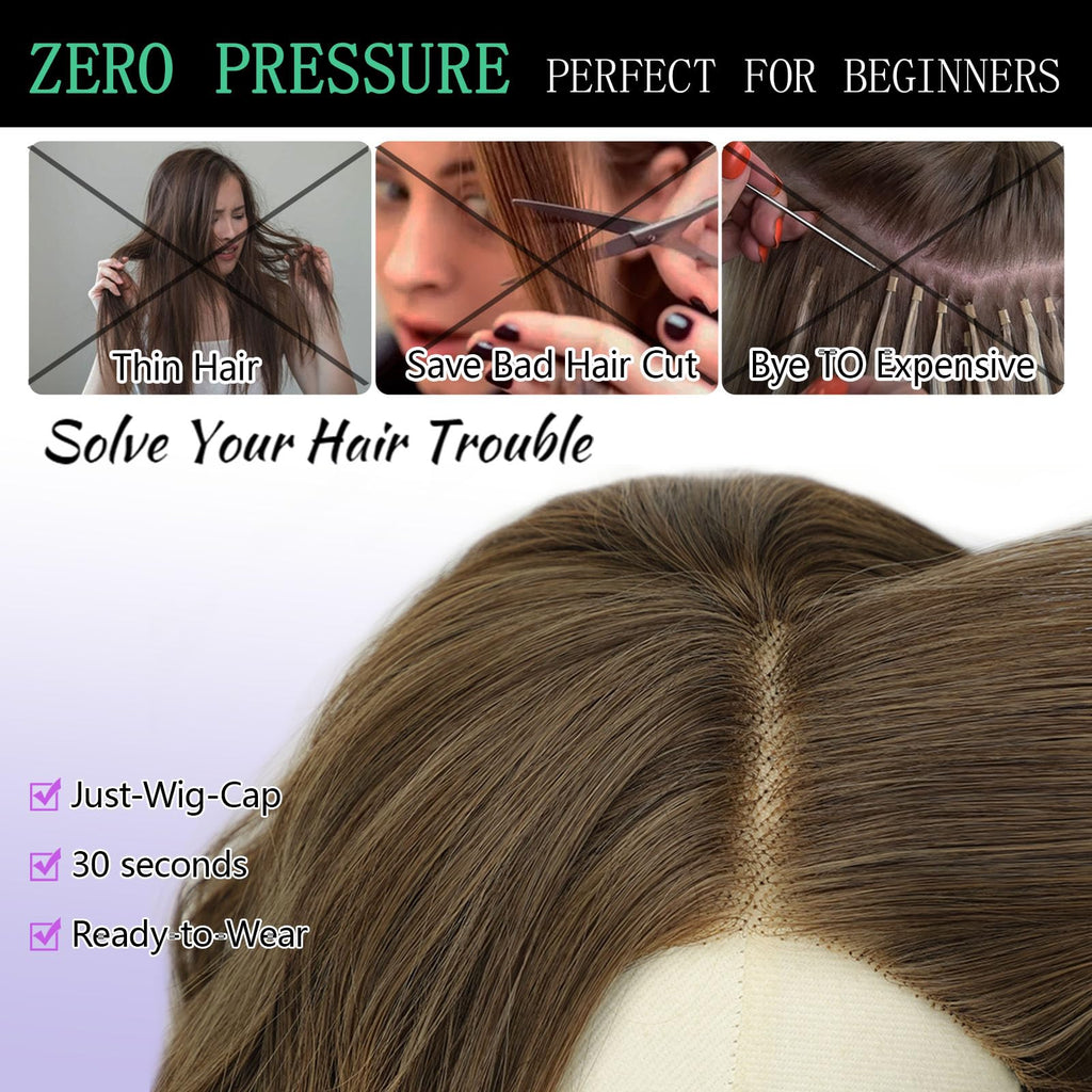 AISI HAIR 14Inch Dark to Light Blonde Wig for Women,Wave Synthetic Lace Wig