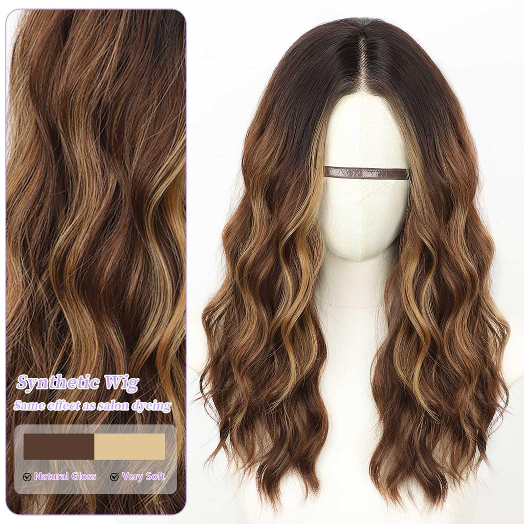 AISI HAIR 14Inch Dark to Light Blonde Wig for Women,Wave Synthetic Lace Wig