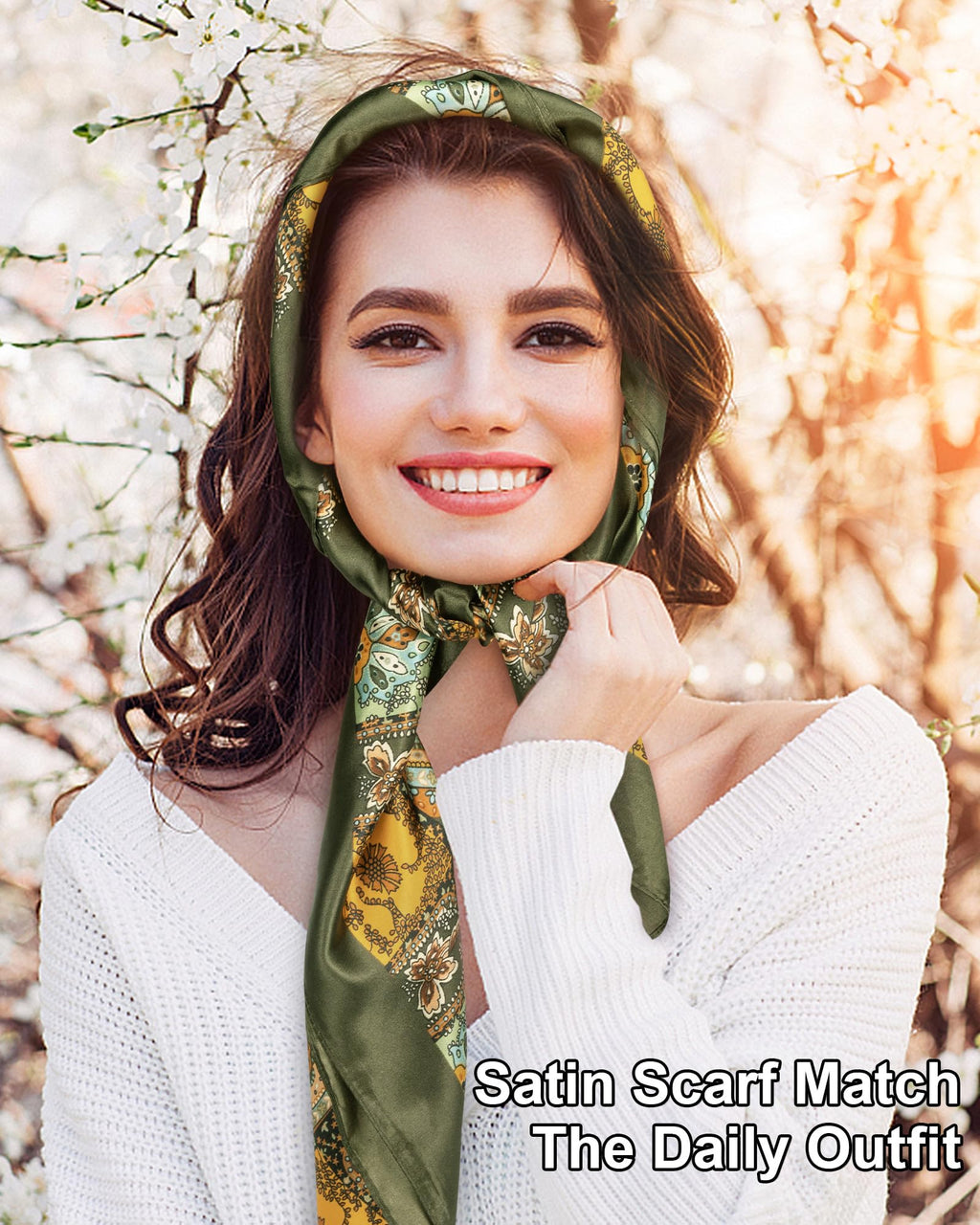 Senker Fashion 2Pcs 35" Silk Head Scarf for Women