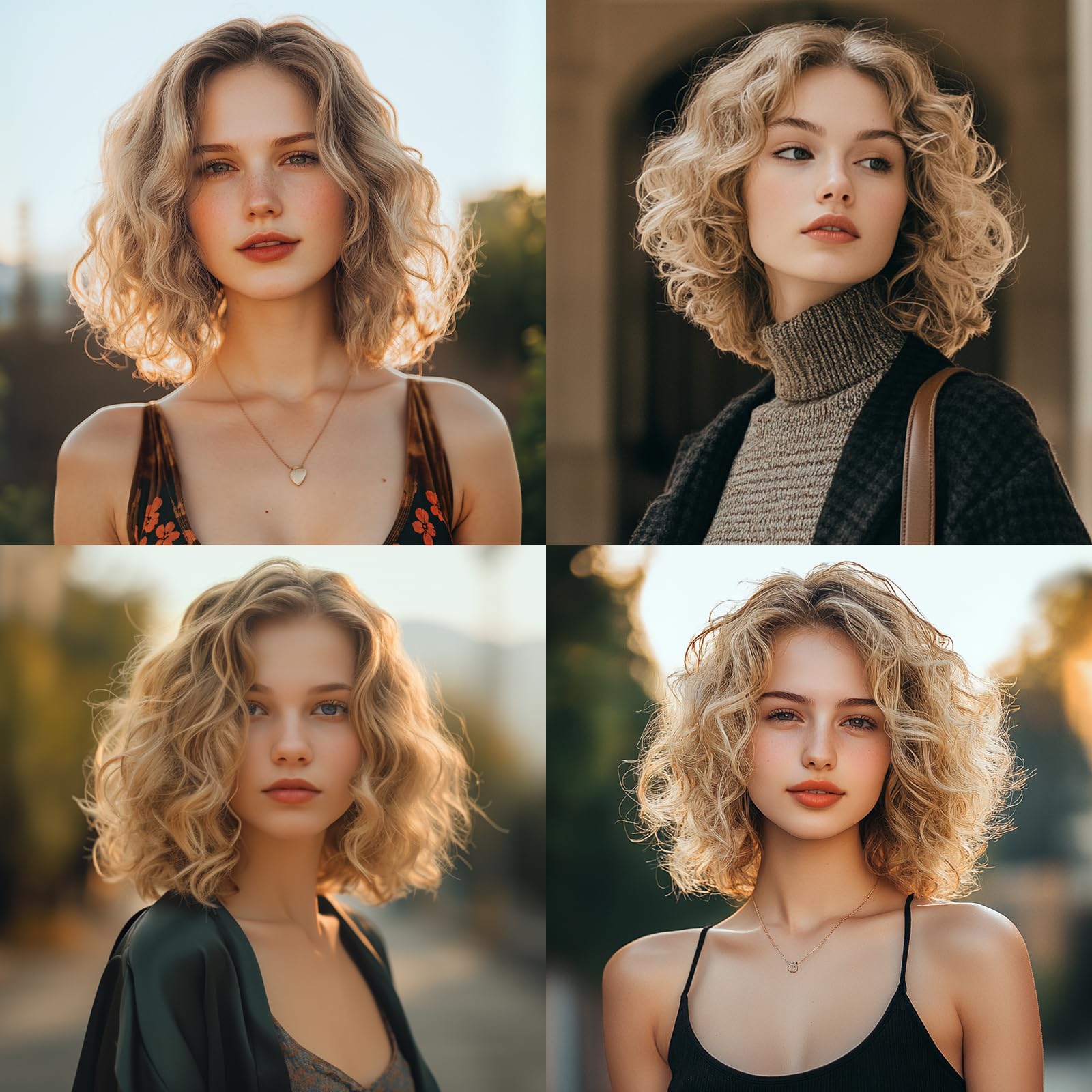 Aida ble Short Ombre Ash Blonde Wavy Wigs for Women 14 Inch Shoulder Length Curly Wavy Bob Wig Synthetic Natural Hair Wig for Daily Party Use (Ash Blonde, 14 inch)
