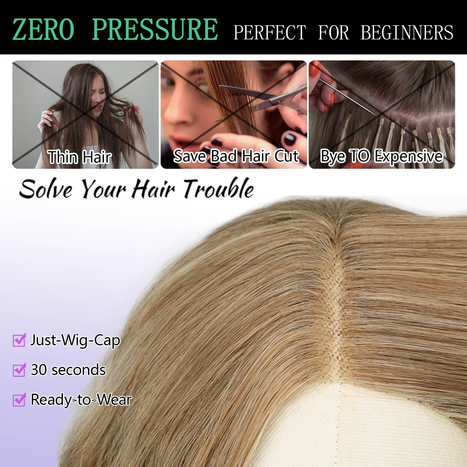 AISI HAIR 14Inch Dark to Light Blonde Wig for Women,Wave Synthetic Lace Wig