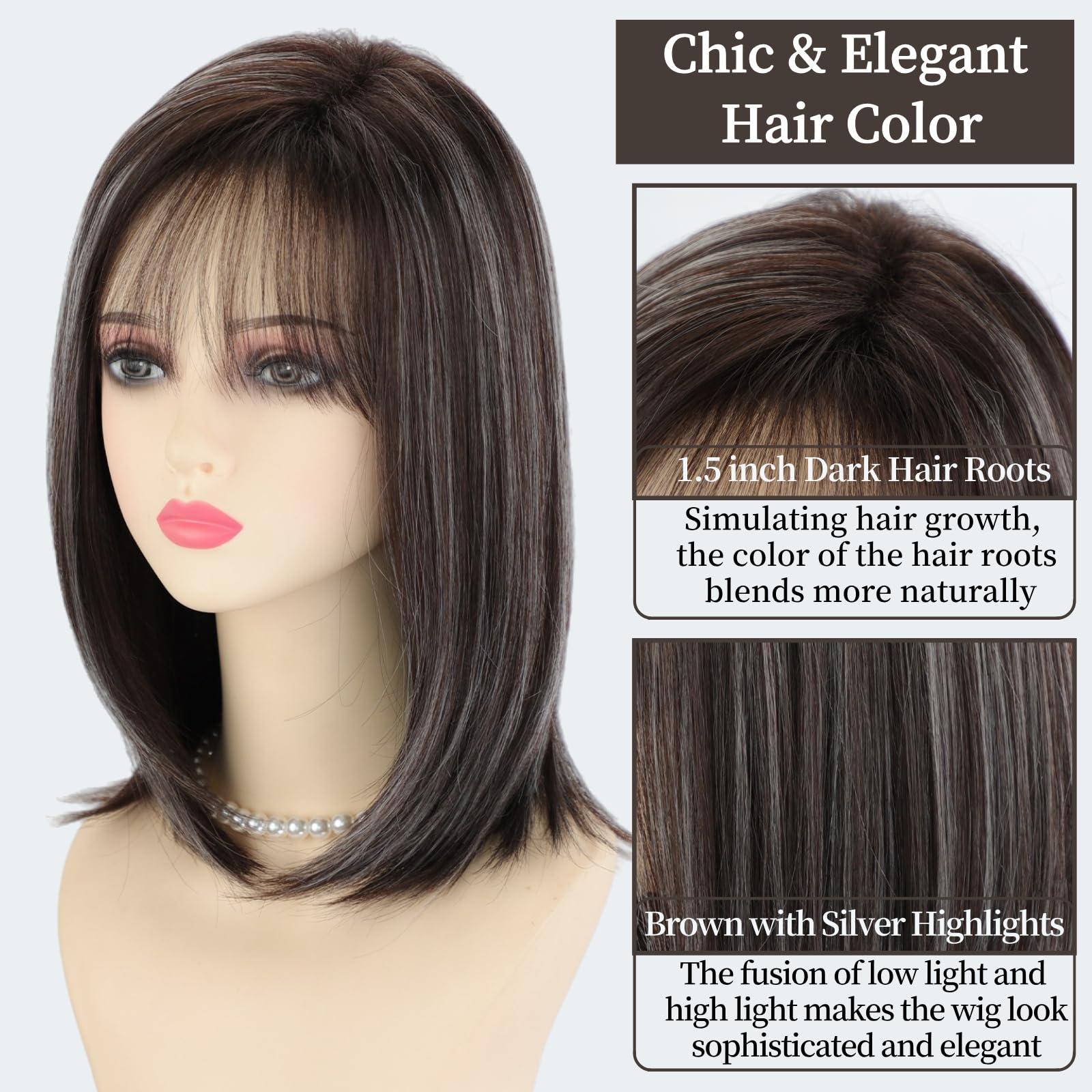 RENERSHOW Ombre Blonde Highlight Layered Bob Wig with Bangs for White Women