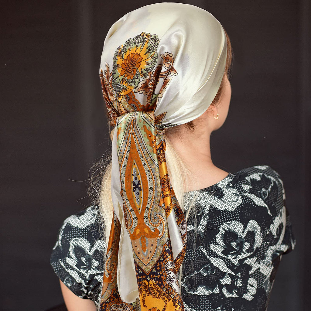 Honoson 4 Pcs 35 Inch Satin Head Scarf Bandanas for Women