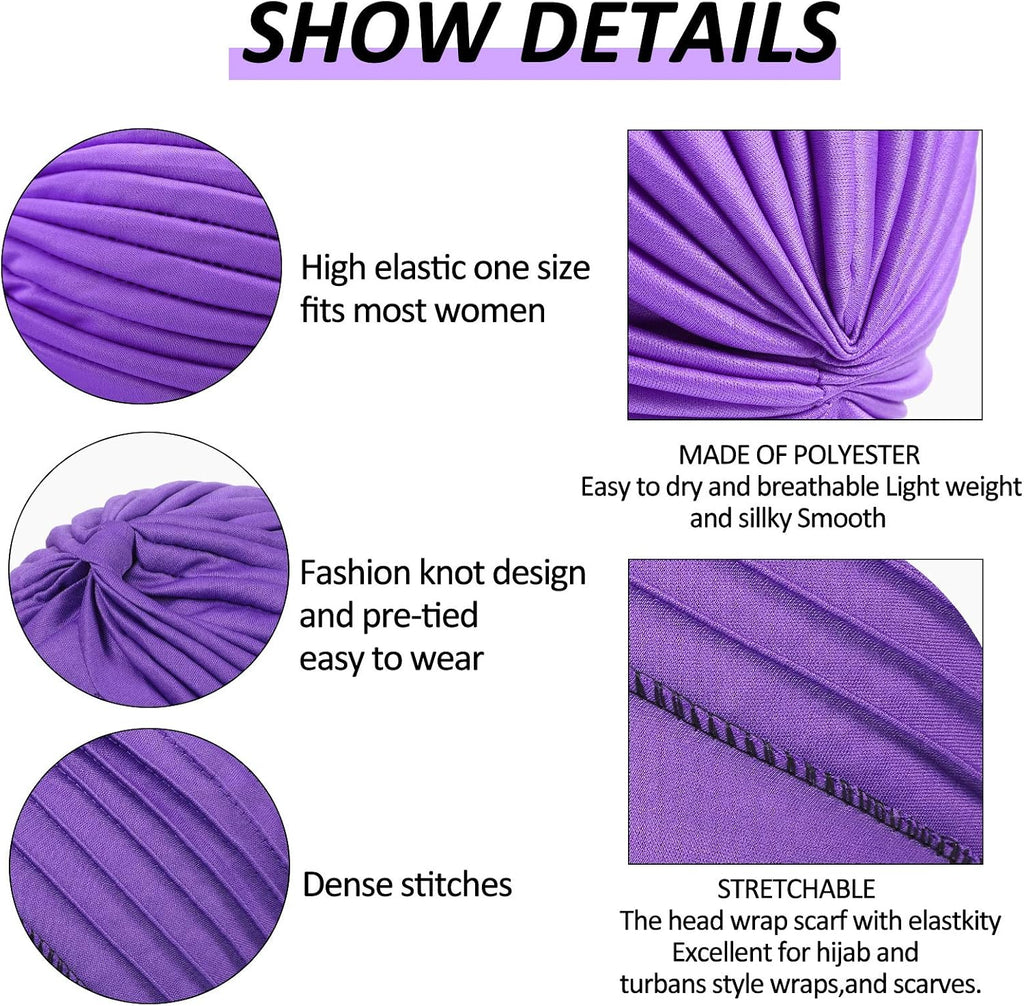 Syhood 22 Pieces Stretch Turbans Chemo Head Wrap Cancer Head Beanie Twisted Turban Cap Cover Hats for Women
