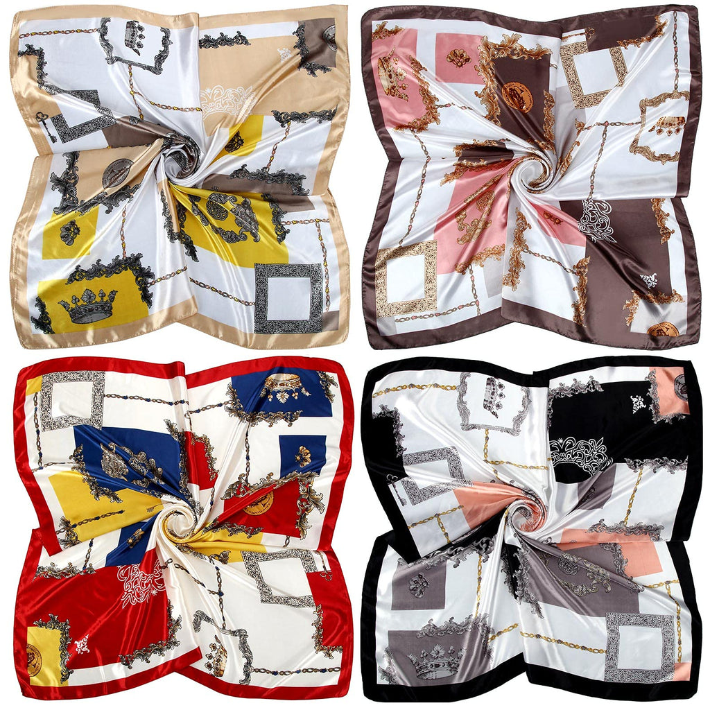 Honoson 4 Pcs 35 Inch Satin Head Scarf Bandanas for Women