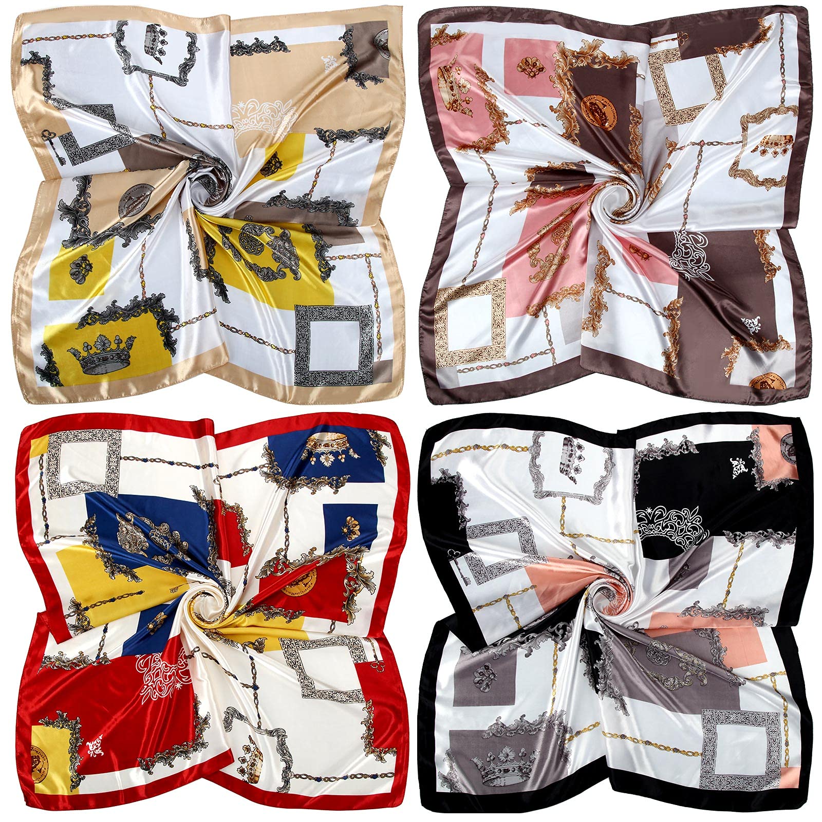 Honoson 4 Pcs 35 Inch Satin Head Scarf Bandanas for Women