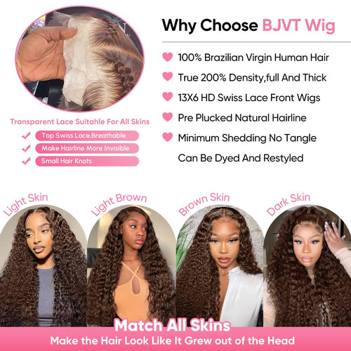 13x6 Deep Wave Lace Front Wigs Human Hair Glueless Wig 200 Density 30 Inch
