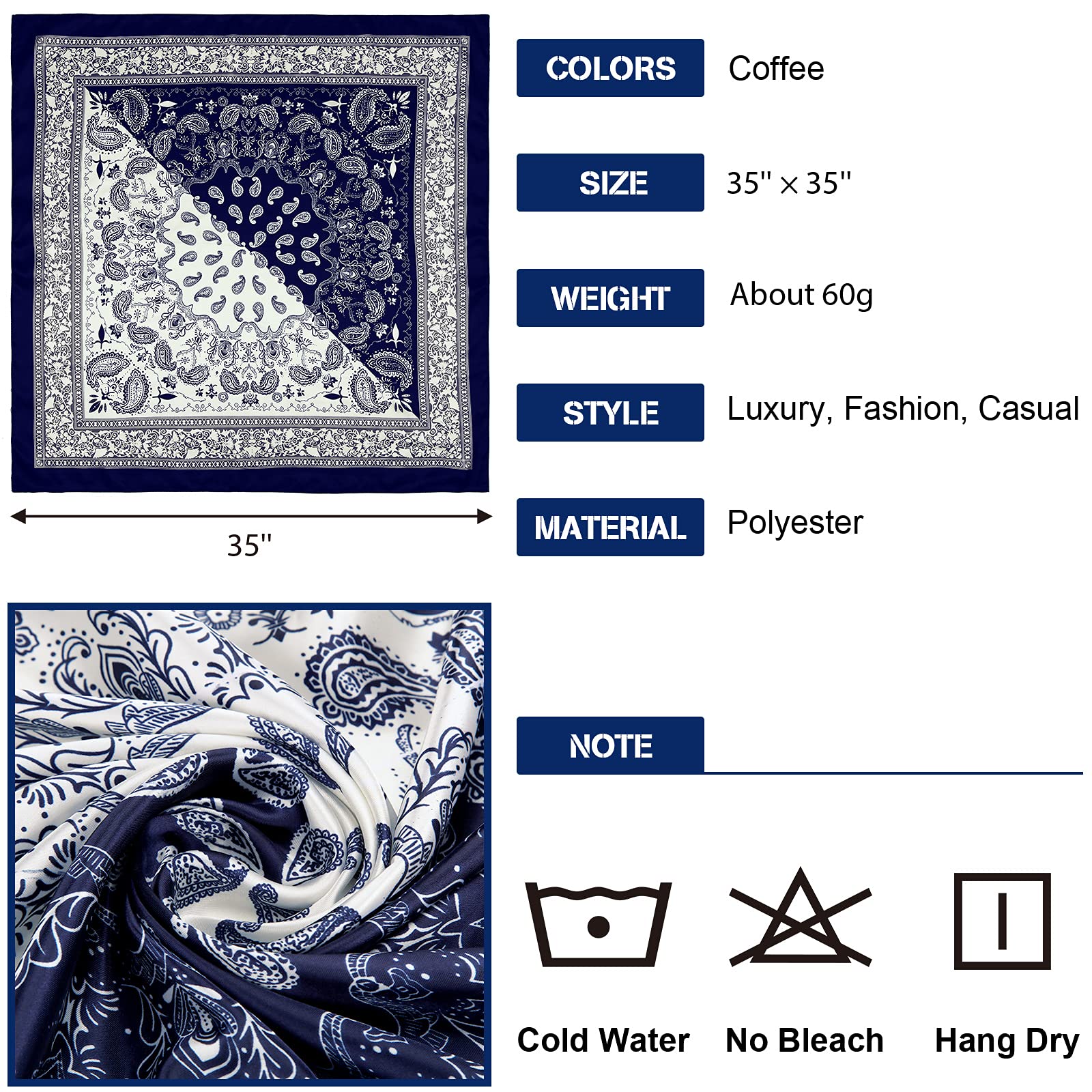Honoson 4 Pcs 35 Inch Satin Head Scarf Bandanas for Women