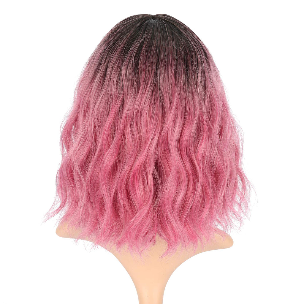 FAELBATY Blonde Wave Short Bob Wigs With Air Bangs Shoulder Length Wig For Women and Girls Curly Wavy Synthetic Cosplay Costume Wig (12" Mix blonde and gold)
