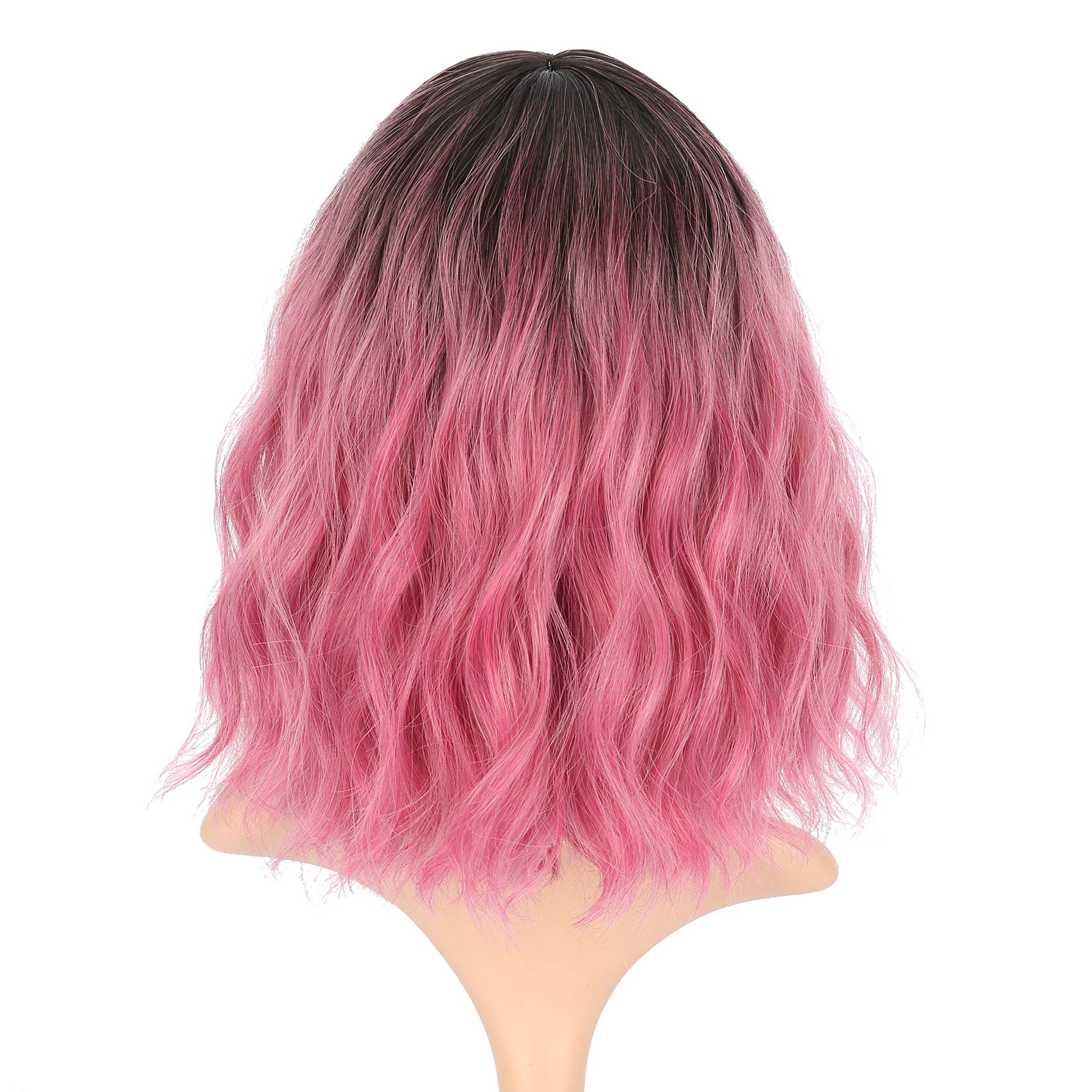FAELBATY Blonde Wave Short Bob Wigs With Air Bangs Shoulder Length Wig For Women and Girls Curly Wavy Synthetic Cosplay Costume Wig (12" Mix blonde and gold)