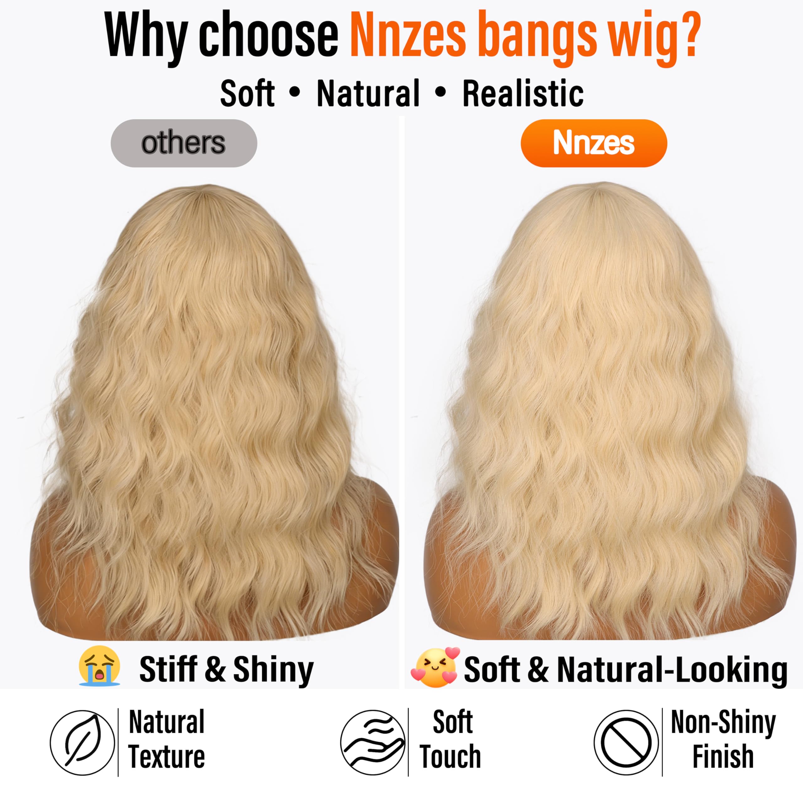 Nnzes Wig with Bangs for Women Shoulder Length Bob Wavy Women's Charming Synthetic Brown mixed Blonde Highlight Wigs with Natural Curly Heat Resistant Hair for Daily Party Use