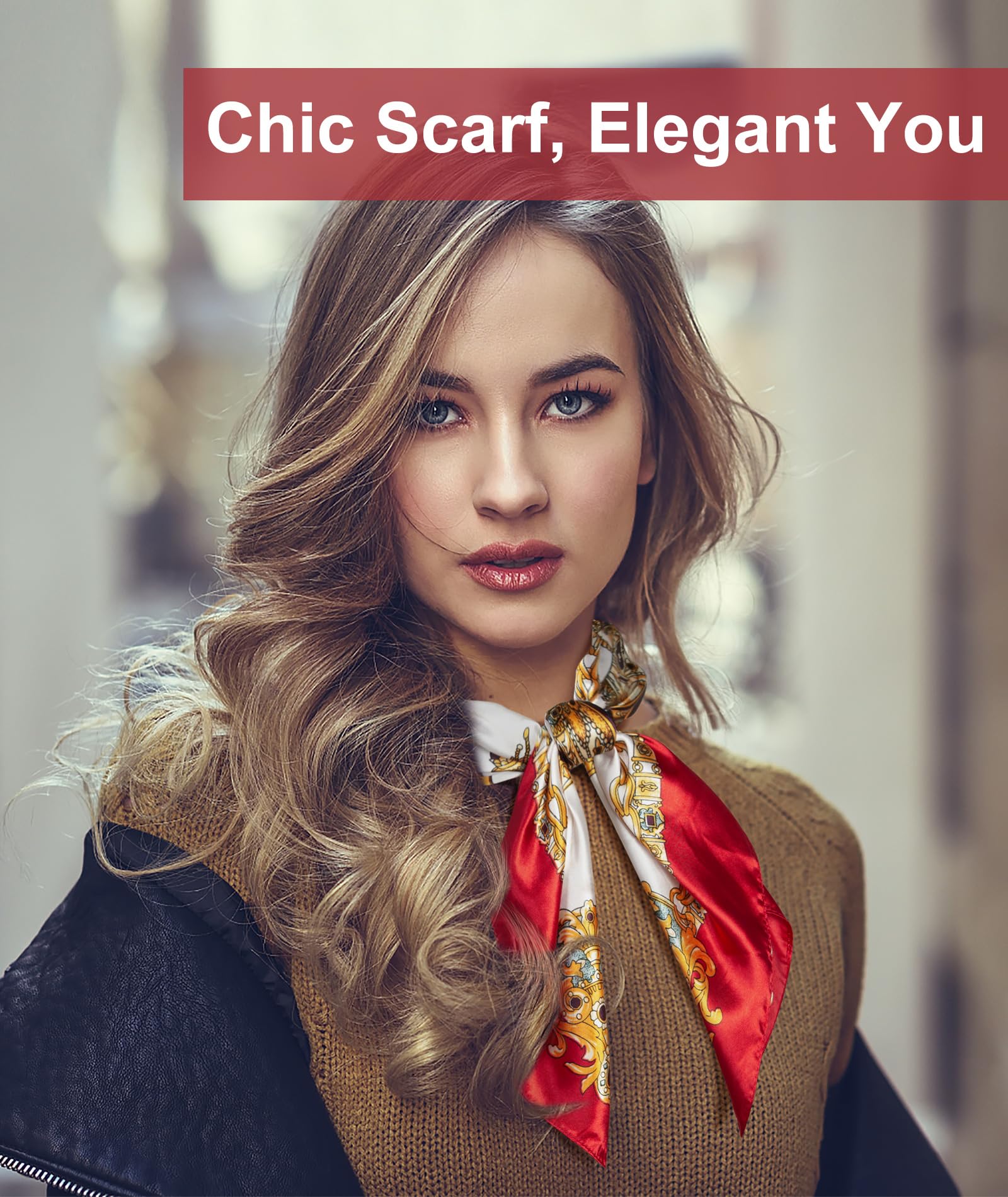 Senker Fashion 2Pcs 35" Silk Head Scarf for Women