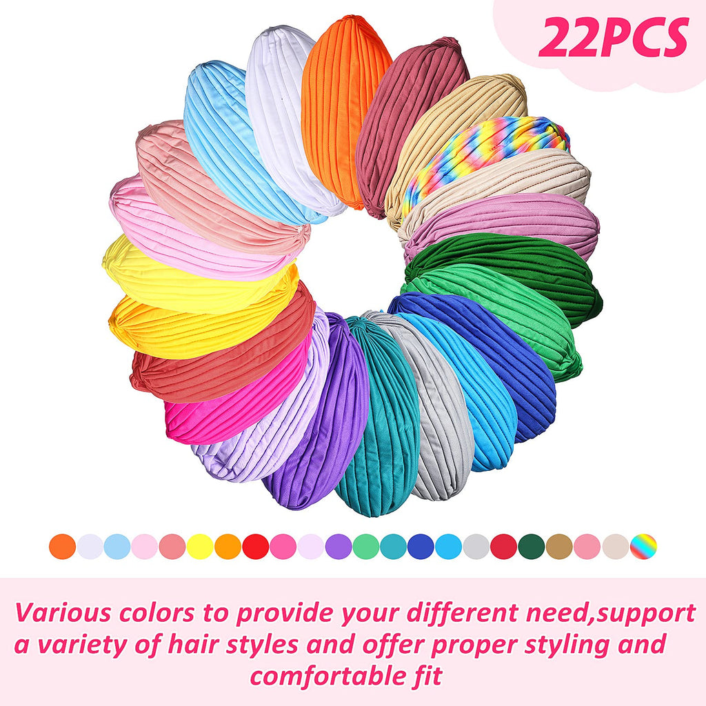 Syhood 22 Pieces Stretch Turbans Chemo Head Wrap Cancer Head Beanie Twisted Turban Cap Cover Hats for Women