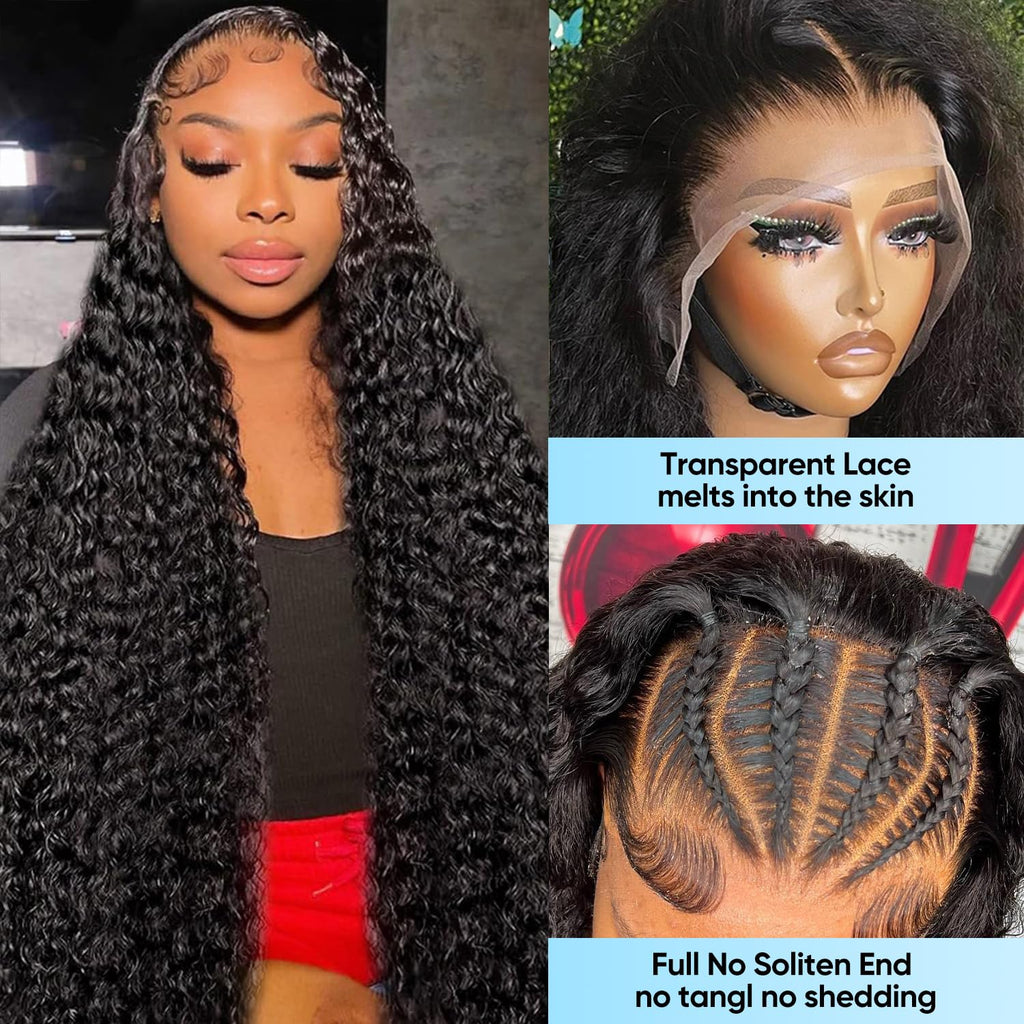 13x6 Deep Wave Lace Front Wigs Human Hair Glueless Wig 200 Density 30 Inch