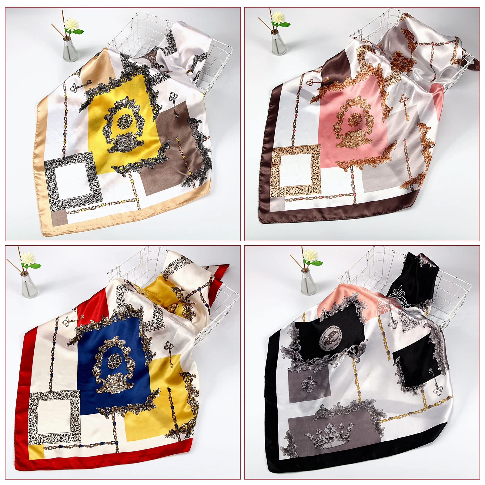 Honoson 4 Pcs 35 Inch Satin Head Scarf Bandanas for Women