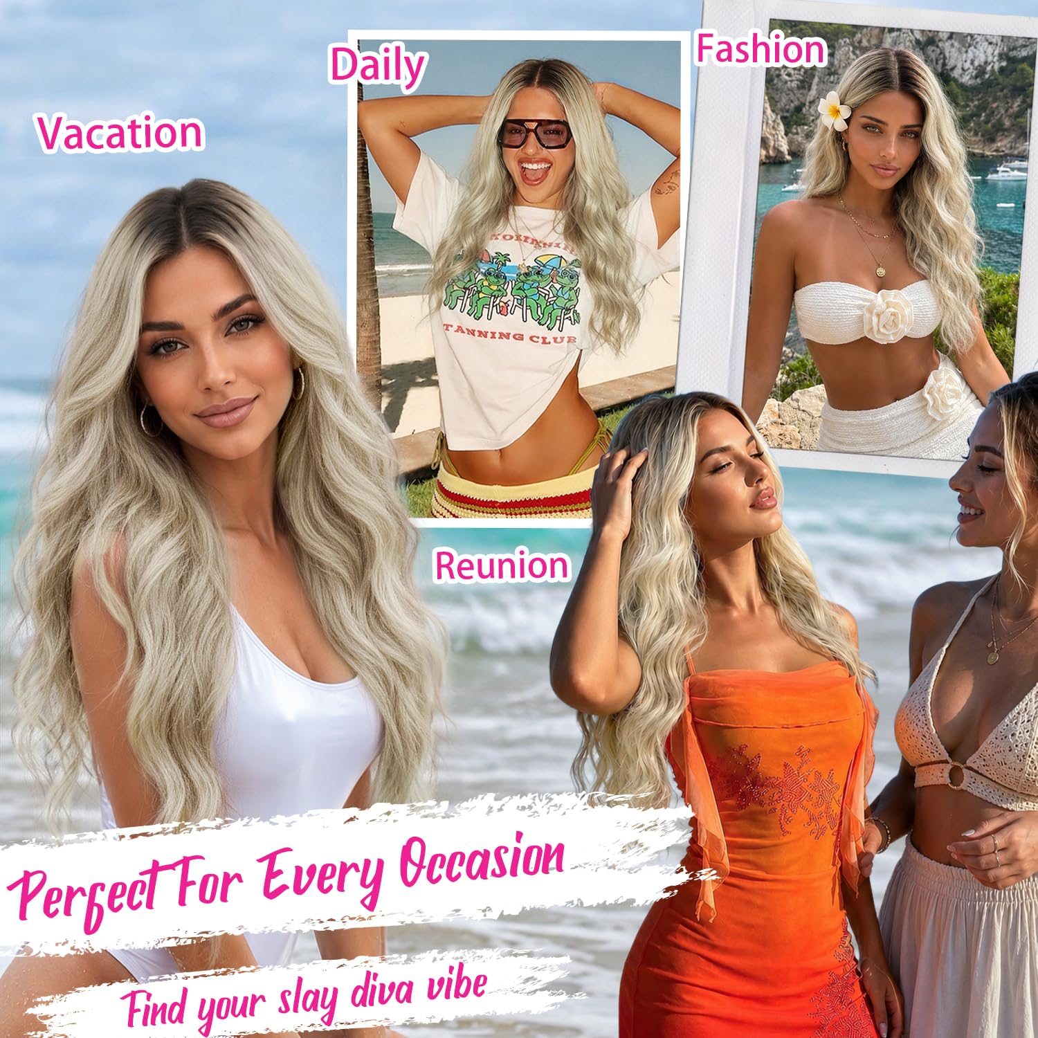 Nnzes Long Brown Mixed Blonde Wavy Wig 4x1 Lace Natural Hairline Middle Part Curly Heat-Resistant Synthetic Fiber for Women & Beginners Daily Party Use 26In