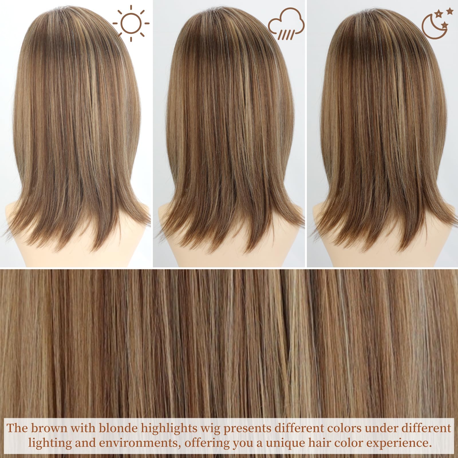 RENERSHOW Ombre Blonde Highlight Layered Bob Wig with Bangs for White Women
