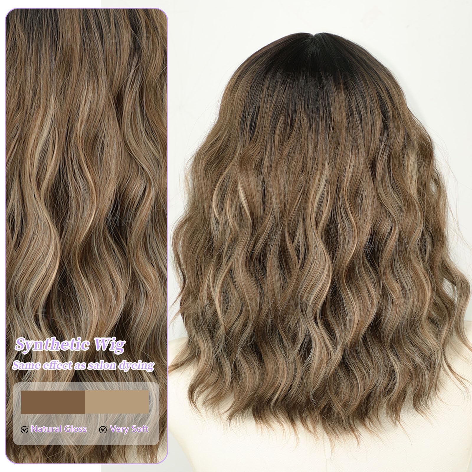 AISI HAIR 14Inch Dark to Light Blonde Wig for Women,Wave Synthetic Lace Wig