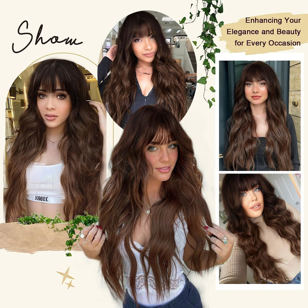 Lativ Ombre Blonde Brown Wig with Bangs Long Wavy Curly Wig with Brown End