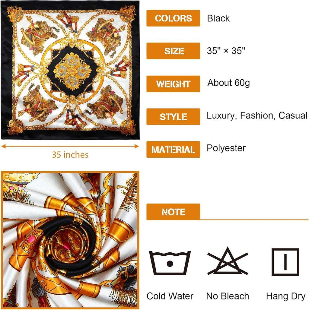 Honoson 4 Pcs 35 Inch Satin Head Scarf Bandanas for Women