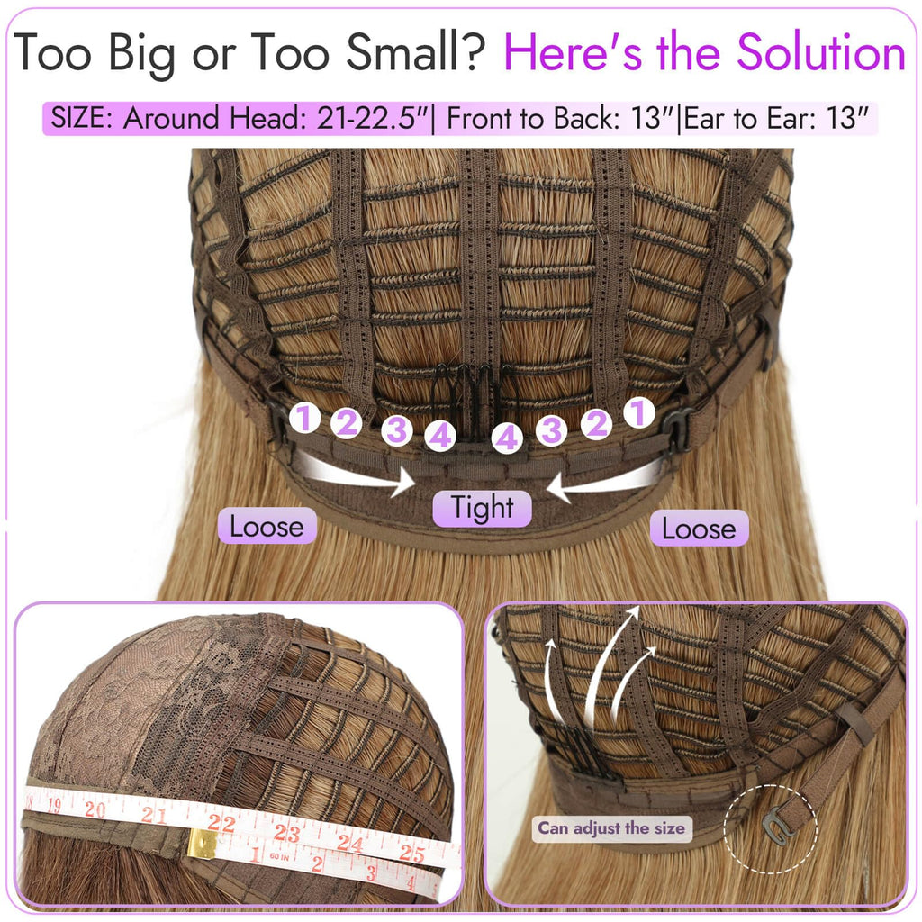 Eawwii Wig with Bangs for Women,Brown Blonde Synthetic 4x4 Scalp Wigs