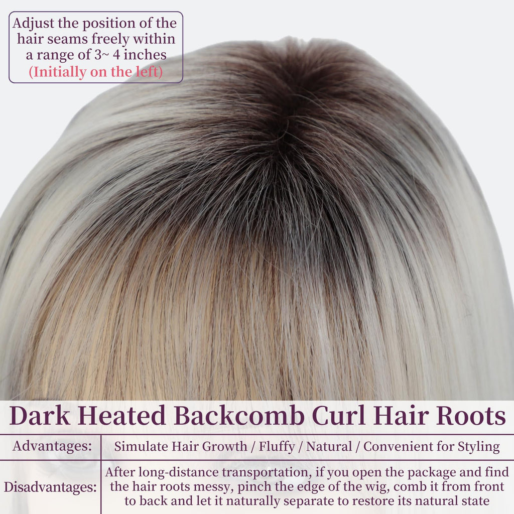 RENERSHOW Ombre Blonde Highlight Layered Bob Wig with Bangs for White Women