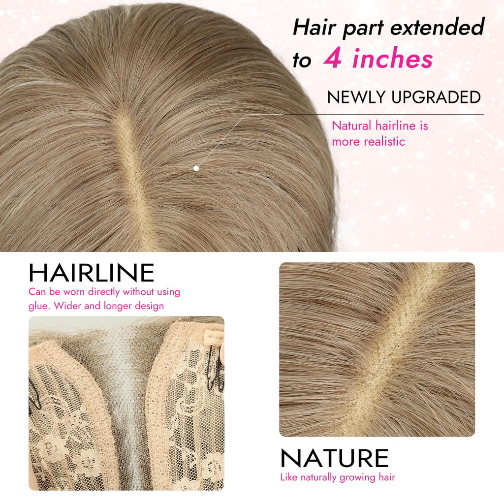 Nnzes Long Brown Mixed Blonde Wavy Wig 4x1 Lace Natural Hairline Middle Part Curly Heat-Resistant Synthetic Fiber for Women & Beginners Daily Party Use 26In