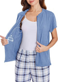 Deyeek Mastectomy Shirts with Drain Pockets Post Shoulder Surgery Tops for Women Chemo Port Short Sleeve with Zippers