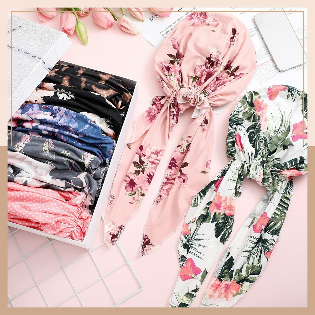 Halfchet 8 Pcs Chemo Headwear for Women Pre Tied Cancer Scarf Caps Soft Elastic Head Scarf Turbans for Patients Hair Loss Cover Hat