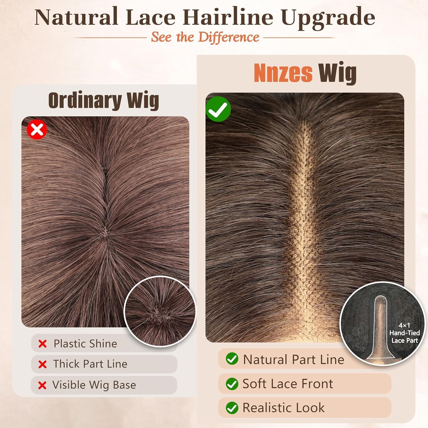 Nnzes Long Brown Mixed Blonde Wavy Wig 4x1 Lace Natural Hairline Middle Part Curly Heat-Resistant Synthetic Fiber for Women & Beginners Daily Party Use 26In