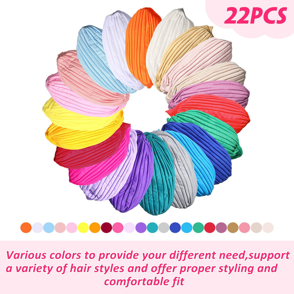 Syhood 22 Pieces Stretch Turbans Chemo Head Wrap Cancer Head Beanie Twisted Turban Cap Cover Hats for Women