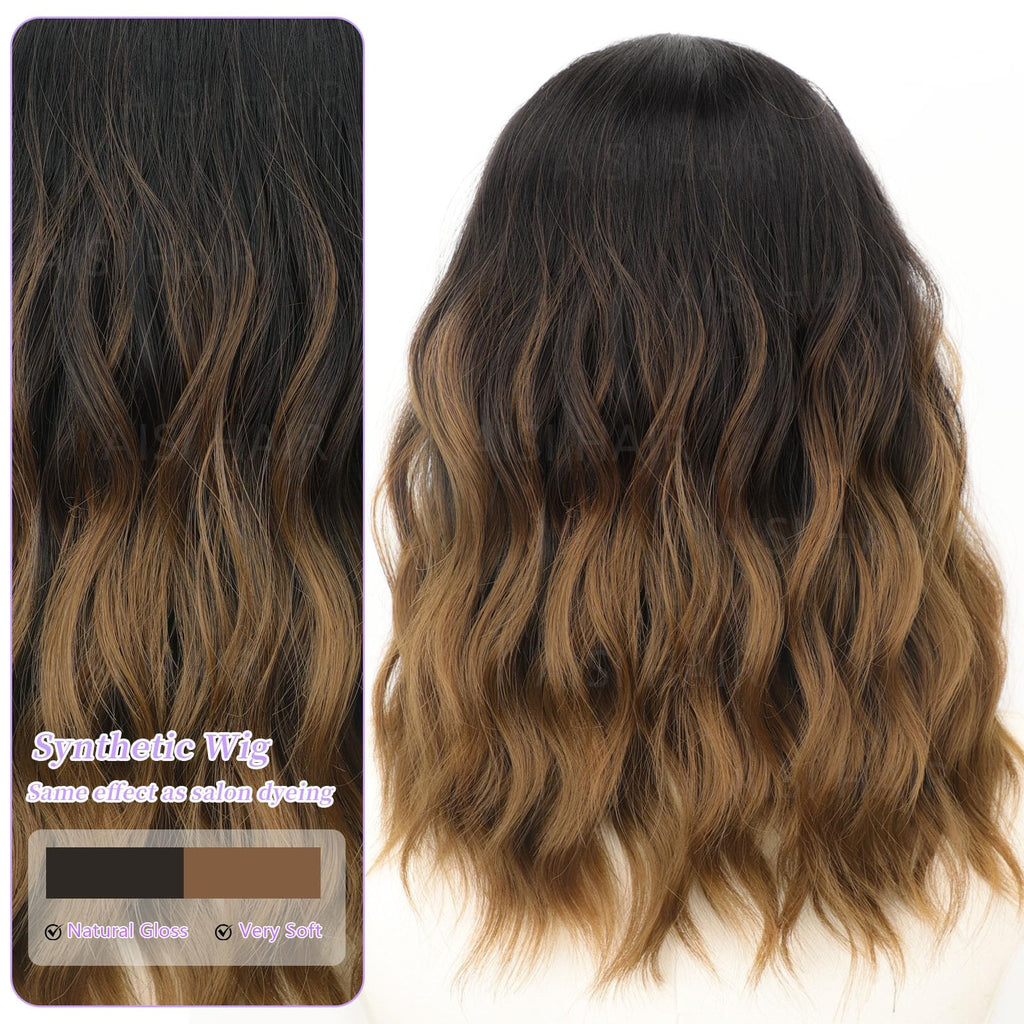 AISI HAIR 14Inch Dark to Light Blonde Wig for Women,Wave Synthetic Lace Wig