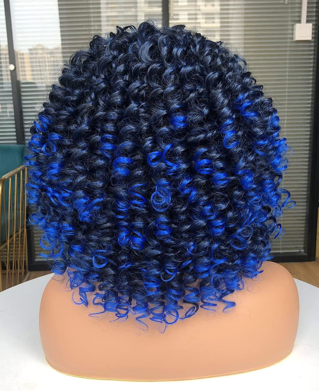 Curly Afro Wigs for Black Women Kinky Curly Wig with Bangs Synthetic Fiber Natural Looking Glueless Hair for Daily Wear