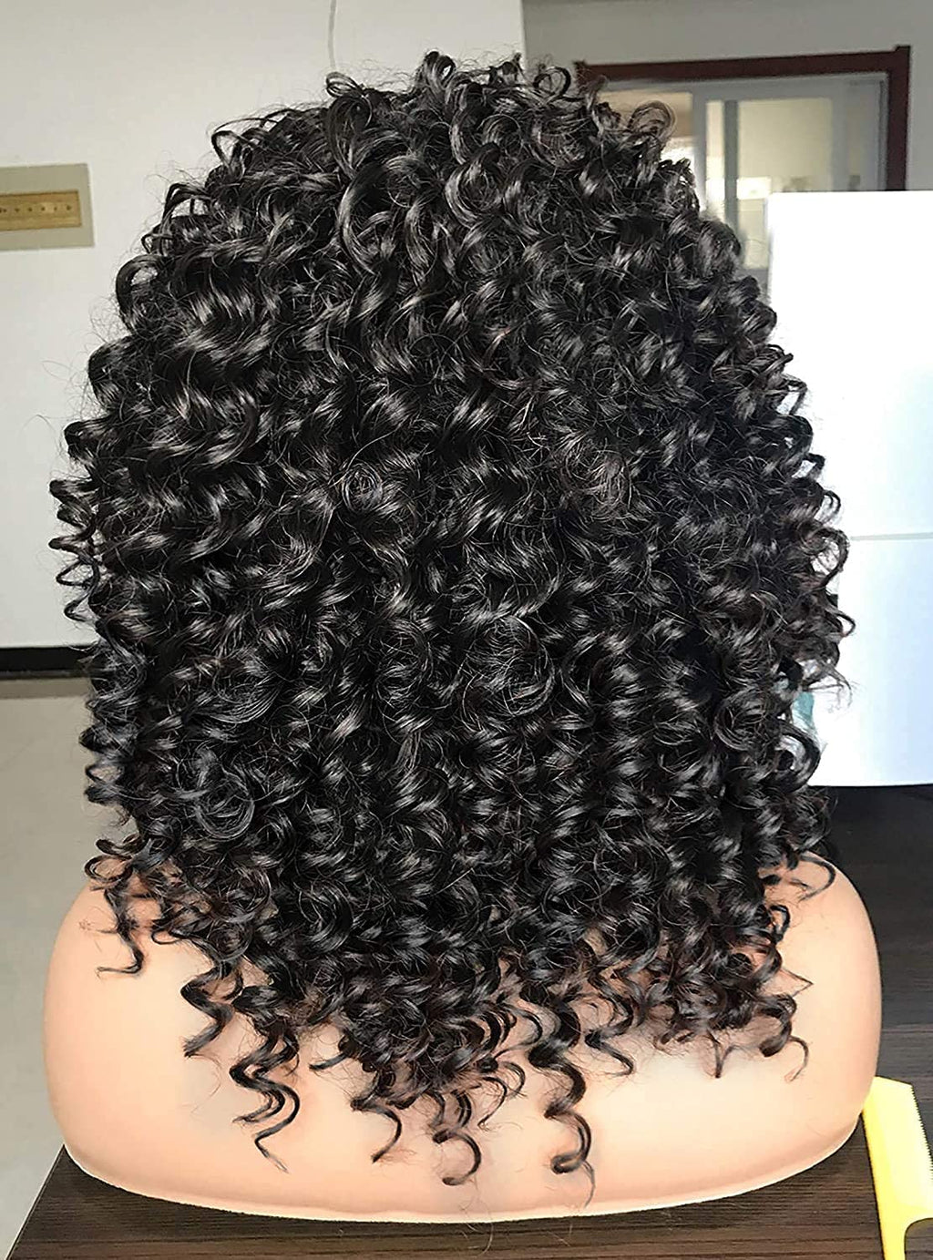 Curly Afro Wigs for Black Women Kinky Curly Wig with Bangs Synthetic Fiber Natural Looking Glueless Hair for Daily Wear