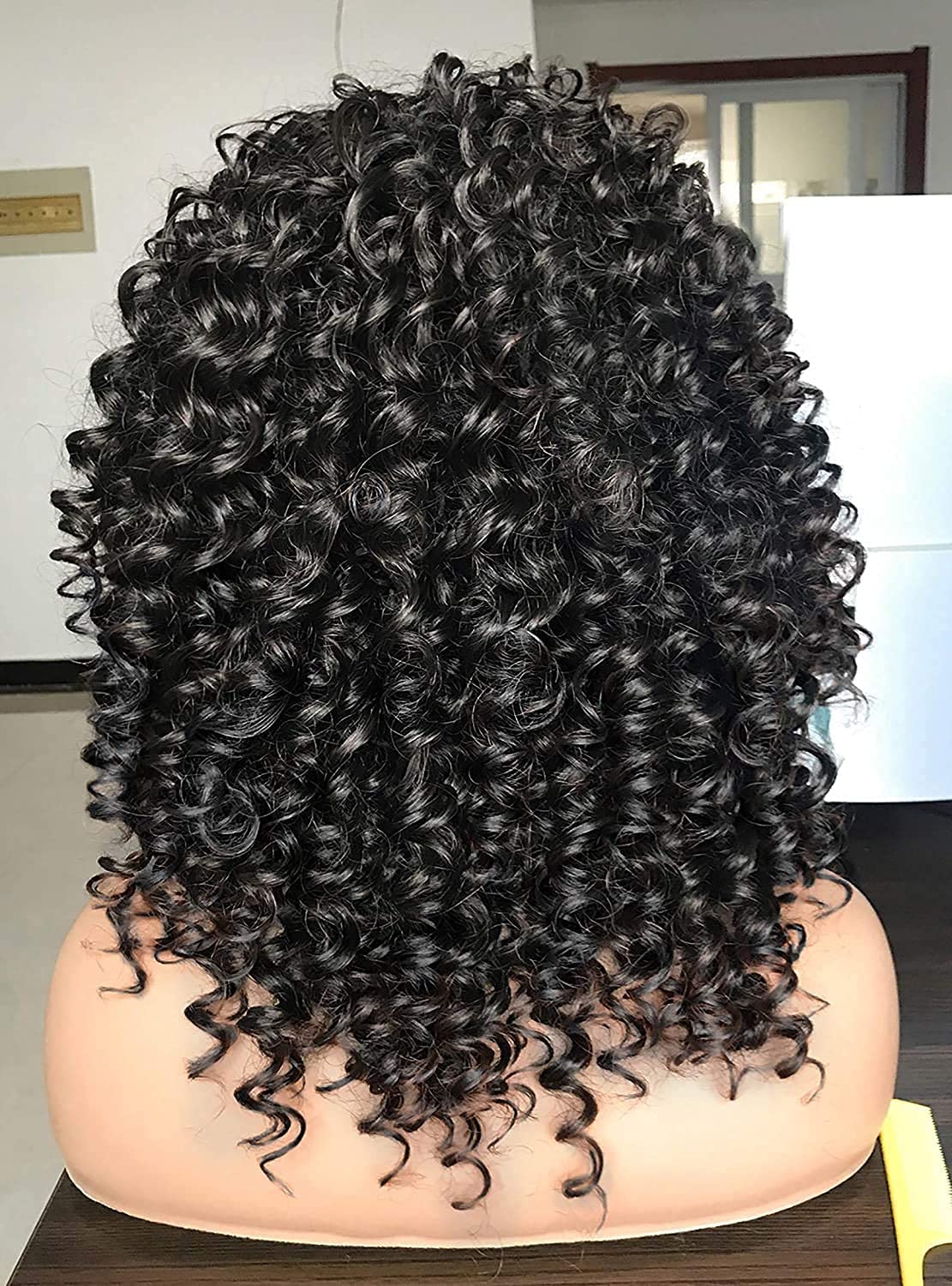 Curly Afro Wigs for Black Women Kinky Curly Wig with Bangs Synthetic Fiber Natural Looking Glueless Hair for Daily Wear