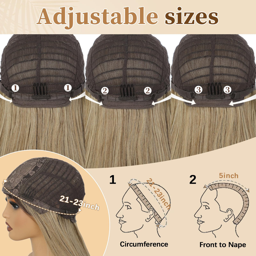 XIXIBI Wig with Bangs for Women,Long Straight,Brown Blonde Highlight
