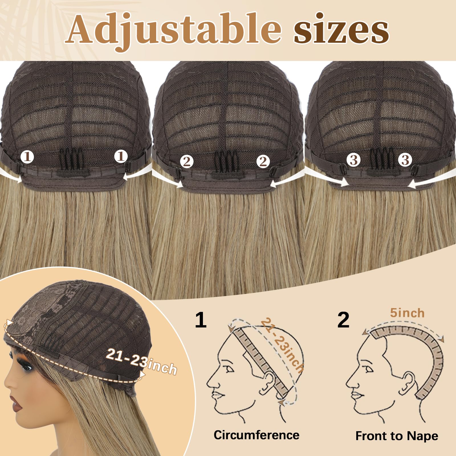 XIXIBI Wig with Bangs for Women,Long Straight,Brown Blonde Highlight