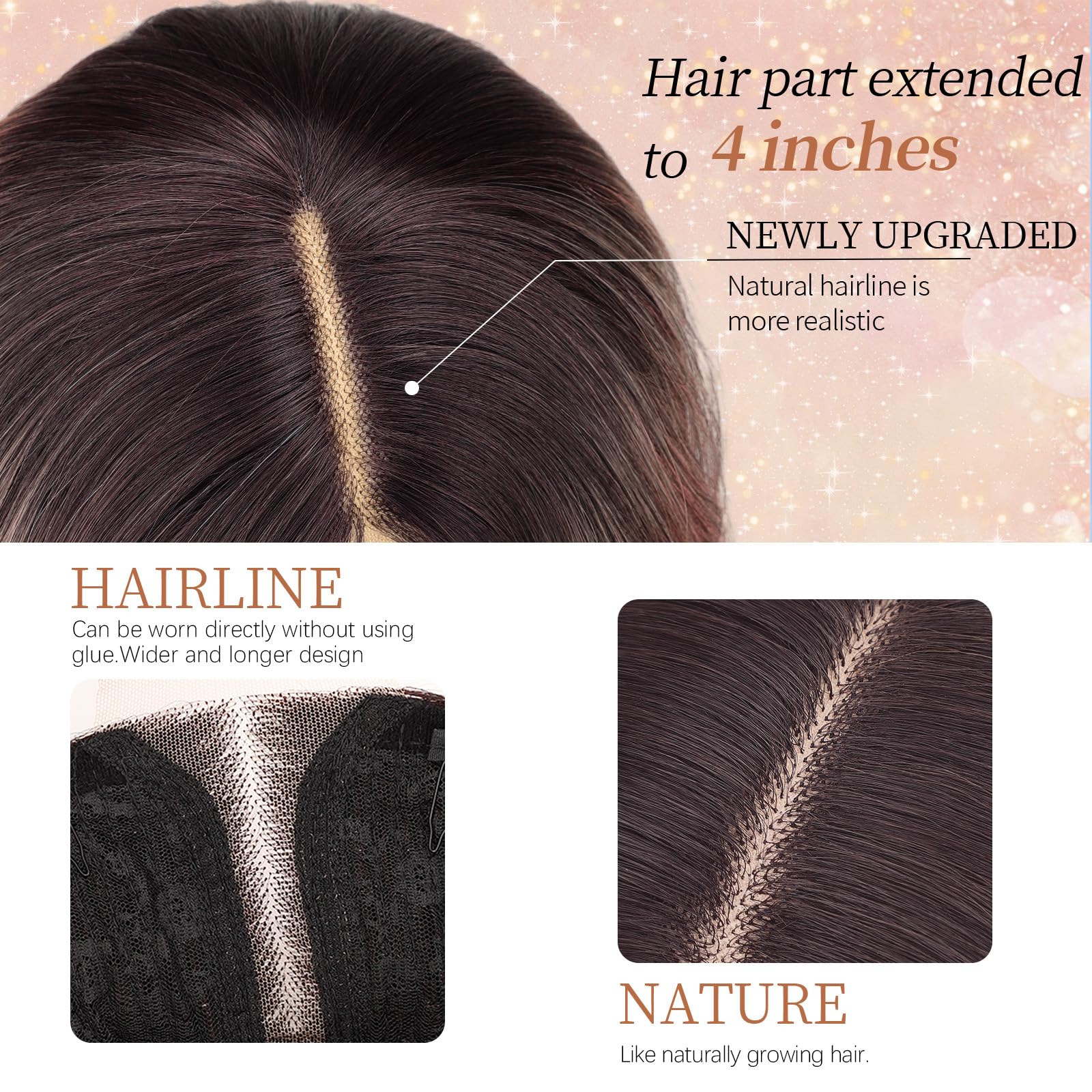 Nnzes Long Brown Mixed Blonde Wavy Wig 4x1 Lace Natural Hairline Middle Part Curly Heat-Resistant Synthetic Fiber for Women & Beginners Daily Party Use 26In