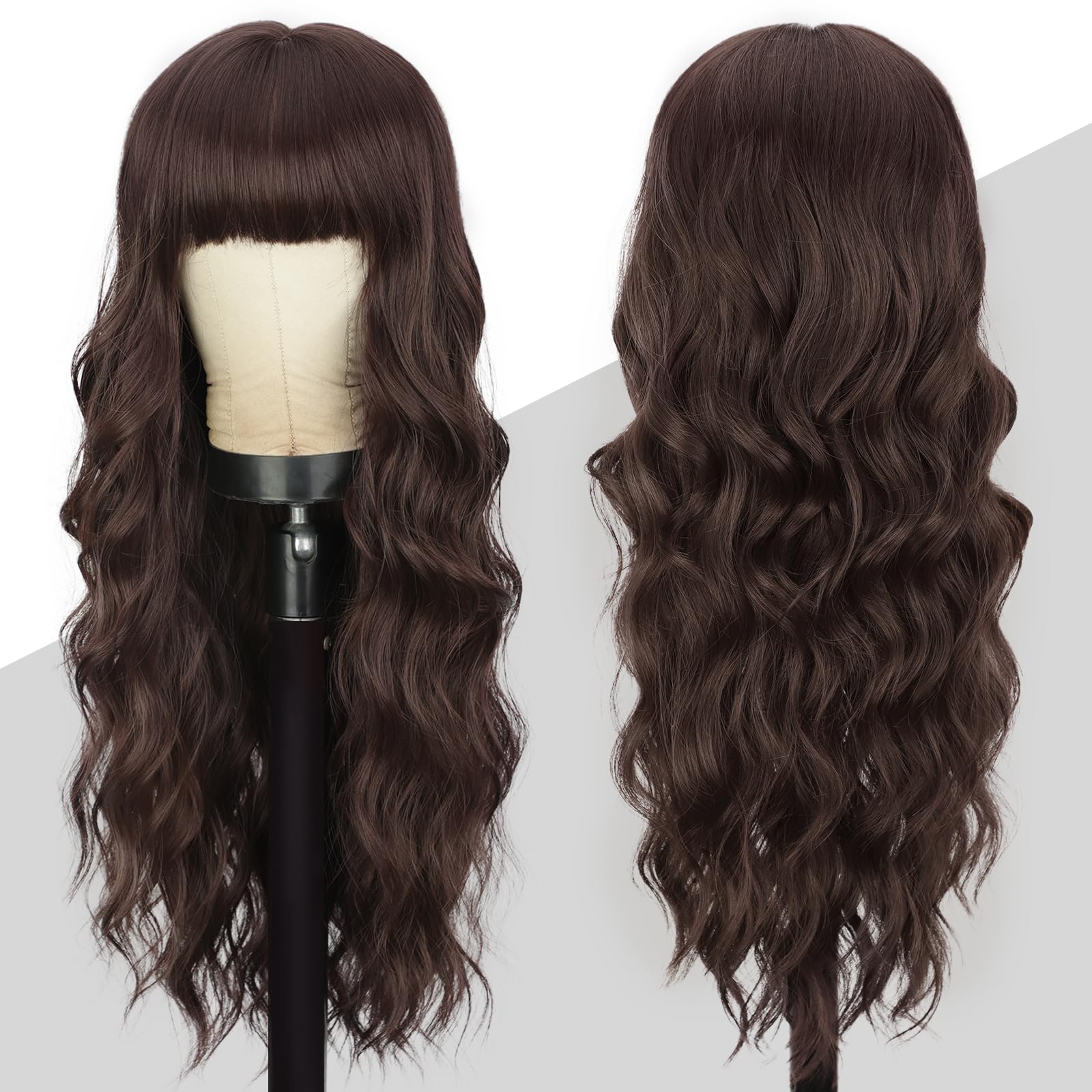 Lativ Ombre Blonde Brown Wig with Bangs Long Wavy Curly Wig with Brown End