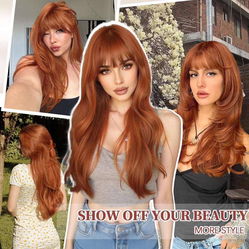 XIXIBI Wig with Bangs for Women,Long Straight,Brown Blonde Highlight