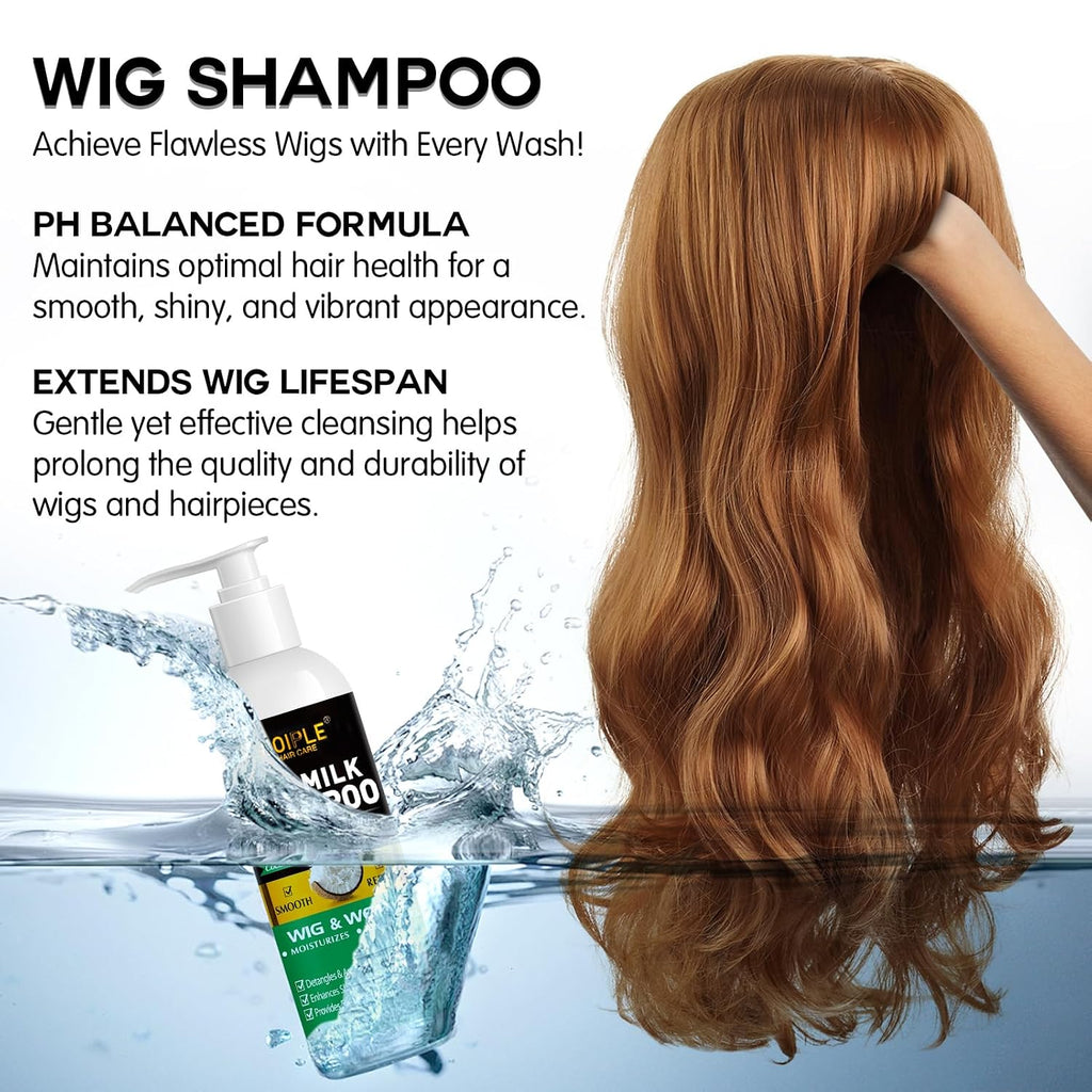 Goiple Wig Shampoo & Wig Milk Spray for Synthetic Hair Human Wigs, Detangle and Anti-Frizz, Hydrates & Moisturizes Synthetic Wig Shampoo, Conditioner＆Detangler 2 in 1 Moisturize Spray Detangler Brush