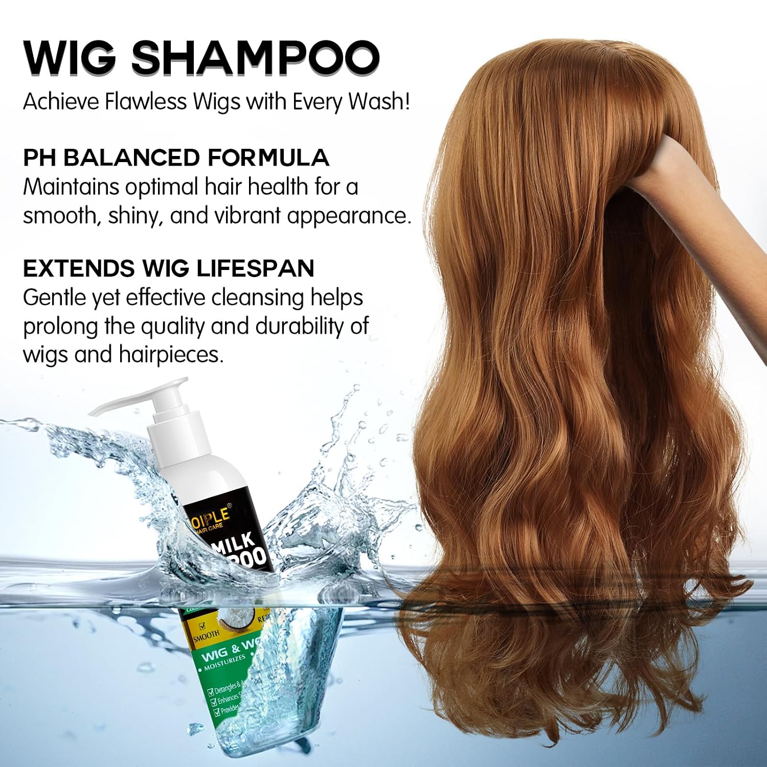Goiple Wig Shampoo & Wig Milk Spray for Synthetic Hair Human Wigs, Detangle and Anti-Frizz, Hydrates & Moisturizes Synthetic Wig Shampoo, Conditioner＆Detangler 2 in 1 Moisturize Spray Detangler Brush