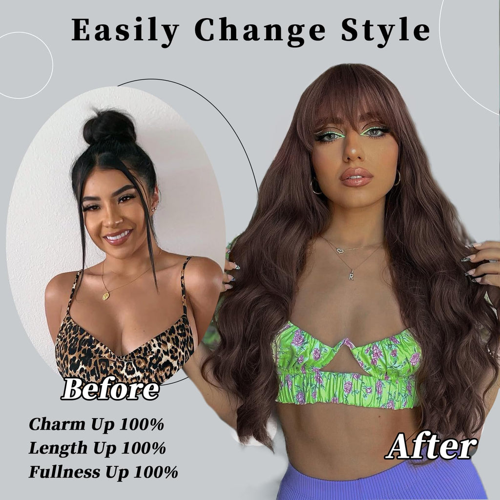 Lativ Ombre Blonde Brown Wig with Bangs Long Wavy Curly Wig with Brown End