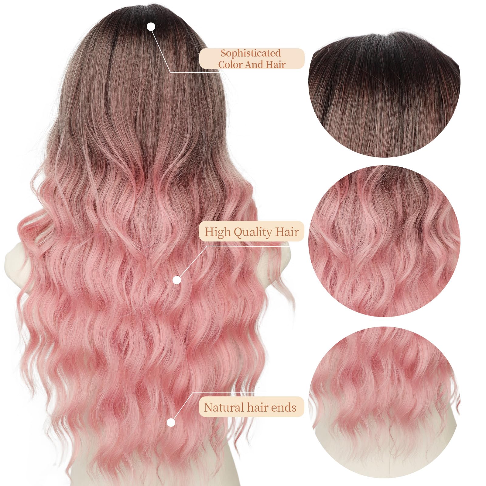 Nnzes Long Brown Mixed Blonde Wavy Wig 4x1 Lace Natural Hairline Middle Part Curly Heat-Resistant Synthetic Fiber for Women & Beginners Daily Party Use 26In