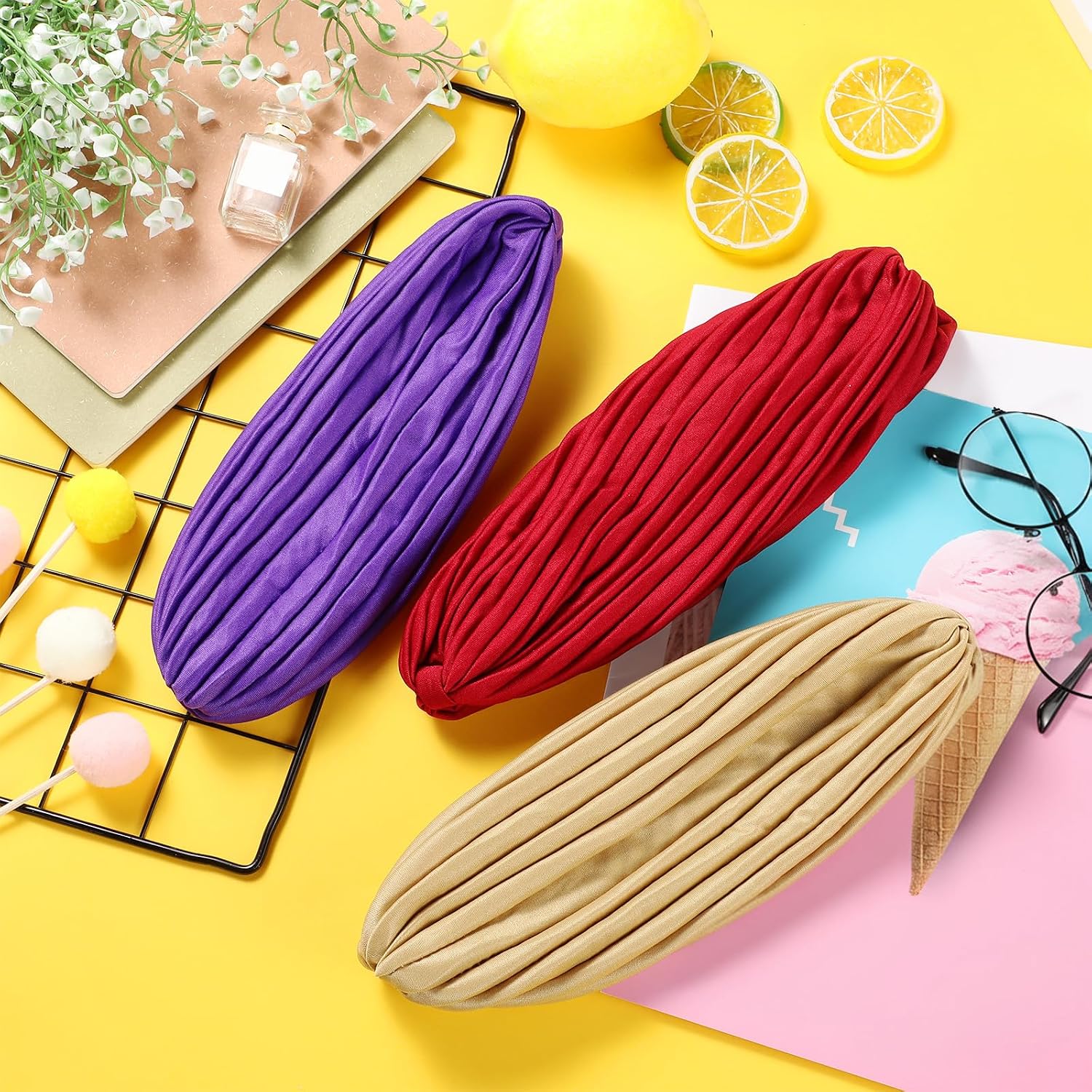 Syhood 22 Pieces Stretch Turbans Chemo Head Wrap Cancer Head Beanie Twisted Turban Cap Cover Hats for Women